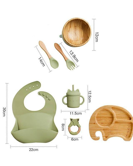 Bamboo Baby Feeding Set with Suction Plates and Rattle Toy - 7-Piece Collection