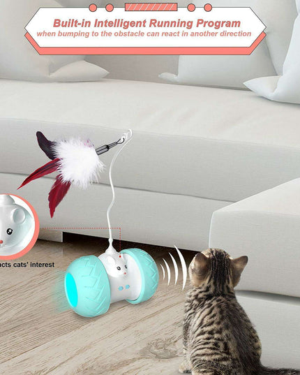 Interactive LED Cat Toy with Feathers and Squeaking Mouse