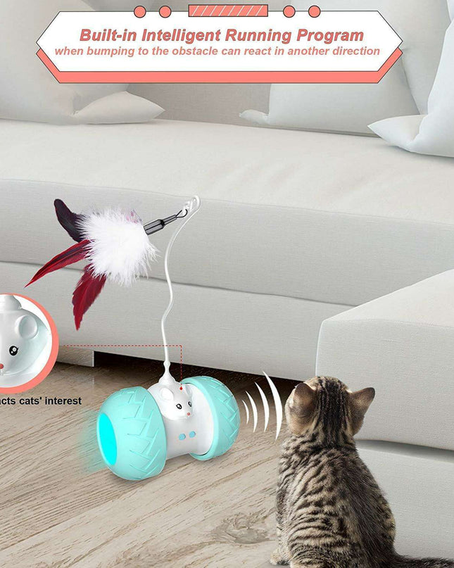 Interactive LED Cat Toy with Feathers and Squeaking Mouse