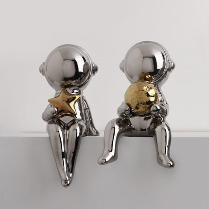 Nordic Space Explorer Ceramic Astronaut Statues - Modern Home Decor Collection