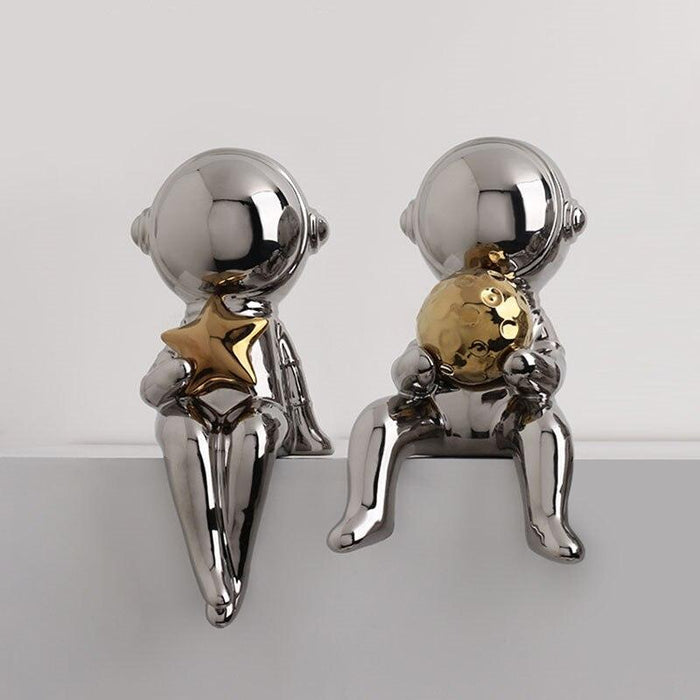 Nordic Space Explorer Ceramic Figurine Duo - Modern Home Accent Pieces
