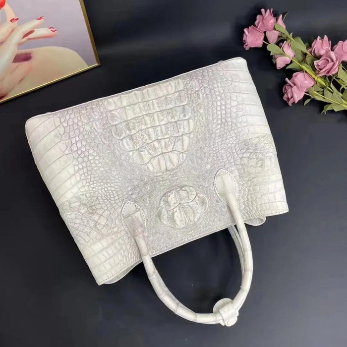 Luxurious Himalayan White Crocodile Leather Handbag - Exquisite Limited Edition Choice