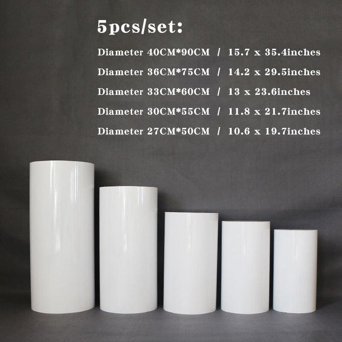 Elegant White and Gold Cylinder Display Pedestals Set