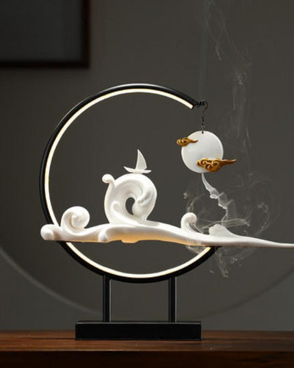 Serene Mountain Stream Backflow Incense Burner Lamp Set - Experience Tranquility and Calm