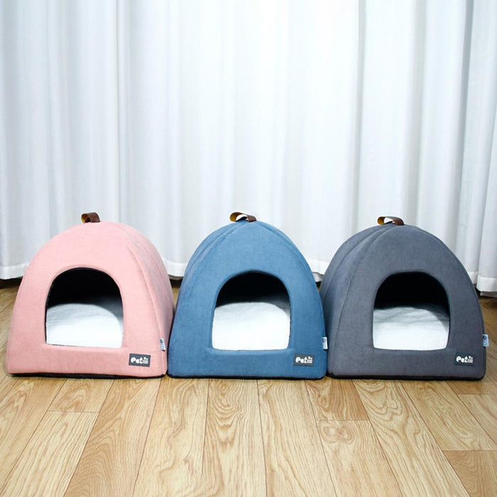 Cozy Velvet Winter Cat Tent Bed for Small Pets