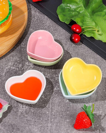 Romantic Heart-Shaped Ceramic Sauce Dish Set - Elegant Dining Accessories