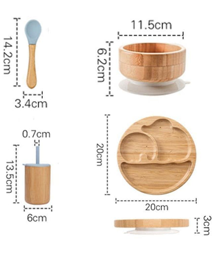 Bamboo Baby Feeding Set with Suction Plates and Rattle Toy - 7-Piece Collection