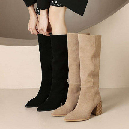 Sleek Sophistication: Women’s Premium Leather Knee-High Heeled Boots for Effortless Style