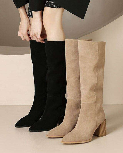Sleek Sophistication: Women’s Premium Leather Knee-High Heeled Boots for Effortless Style