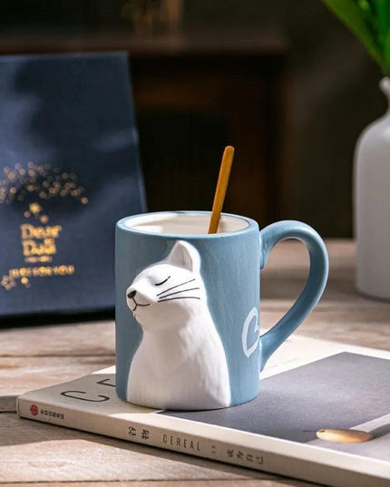 Romantic Cat-Themed Couple's Ceramic Coffee Mugs - Set of 2