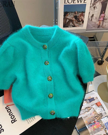 Chic Korean Short Sleeve Knitted Cardigan: Effortless Elegance Sweater Coat