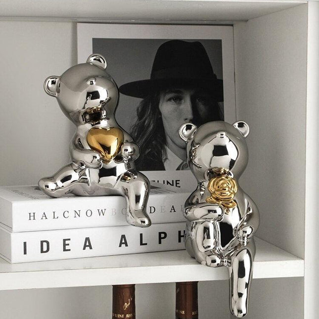 Nordic Charm: Adorable Ceramic Bear Figurine Duo for Home Decor