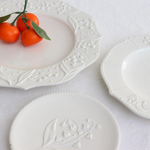 3Pcs Lily Valley Cream Porcelain Plant Dinner Plates