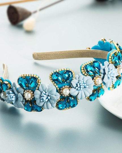 Sparkling Blue Rhinestone Turban Headband - Chic Hair Accessory for Effortless Elegance