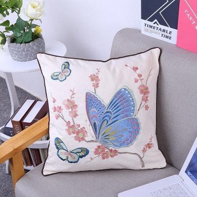Chic European Garden Floral Embroidered Cotton Cushion Cover - Classic Home Decor Accent