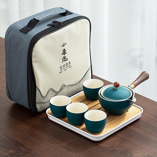 Stone Mill Teapot and Cup Set: Handmade Chinese Tea Ceremony Ensemble with 360° Swivel Feature - Exquisite Tea Lover's Gift.
