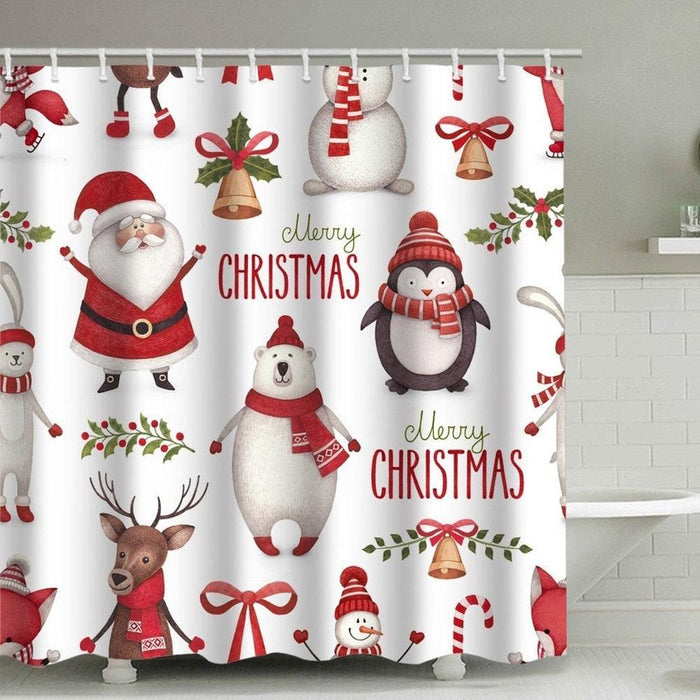 Christmas Snowflake Bathroom Shower Curtain Set with Water Repellent Coating