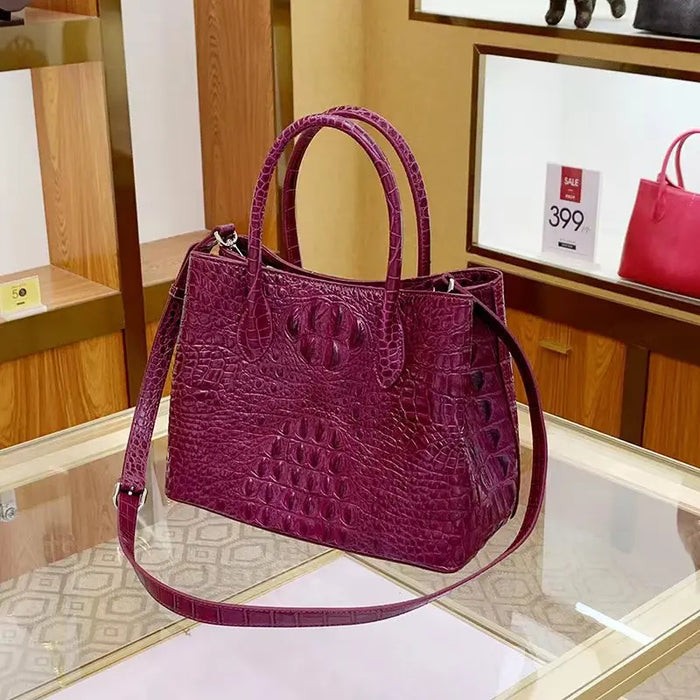 Elegant Genuine Leather Women's Handbag with Crocodile Pattern