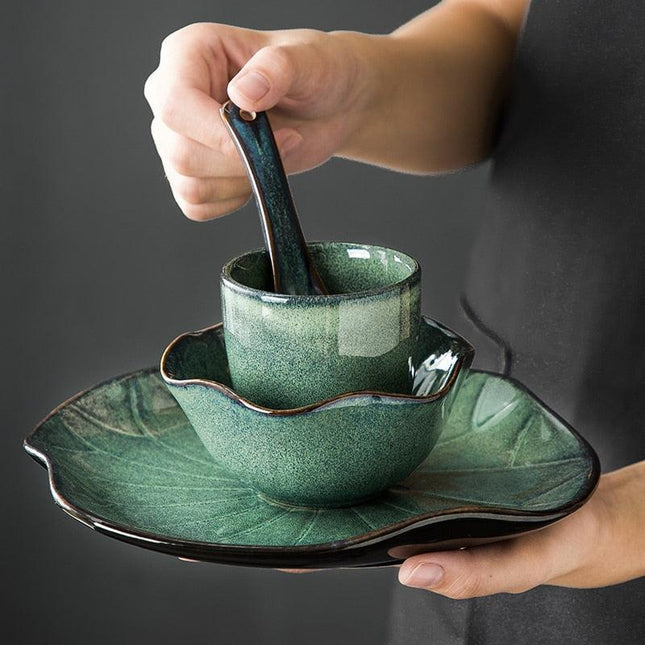 Sophisticated Japanese Lotus Leaf Ceramic Dining Set for Exquisite Table Styling
