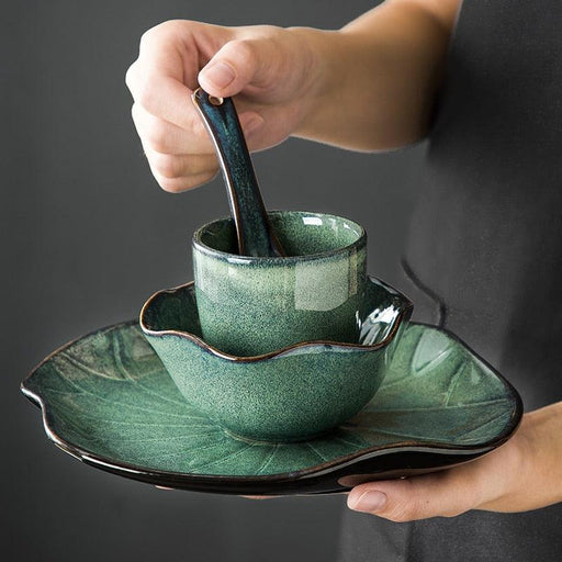 Elegant Japanese Lotus Leaf Ceramic Dining Set for Exquisite Table Settings
