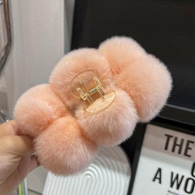 Luxe Rabbit Fur Shark Clip - Chic Hair Claw Accessory