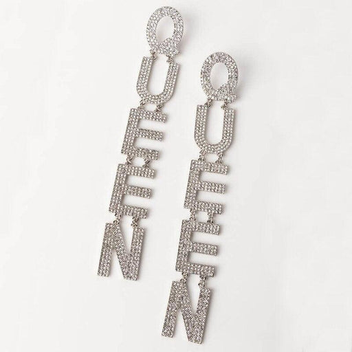 New Luxury Rhinestone Crystal QUEEN Letter Earrings for Women Girls Bridal Drop Dangling Earrings Party Wedding Jewelry Gifts-0-Très Elite-Silver-Très Elite