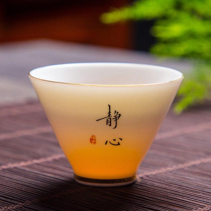 Crane Design Mutton Fat Jade Tea Cup Set - Luxury Choice for Tea Lovers