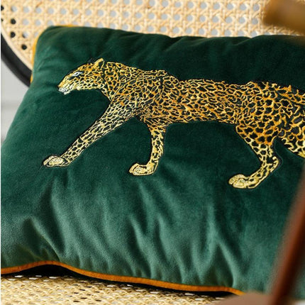 Regal Golden Leopard Green Velvet Accent Pillow