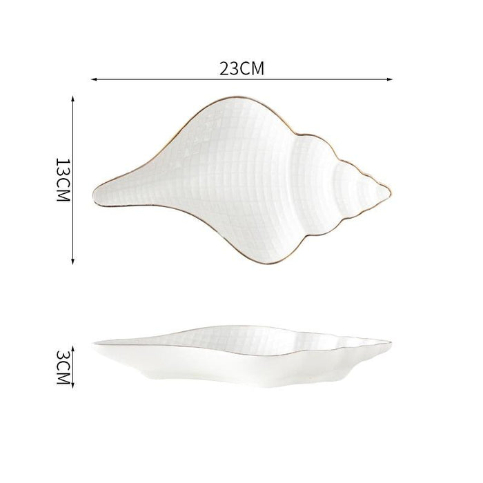 Nordic Conch Shell Ceramic Dinner Plates with Opulent Gold-Brushed Design