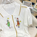 Vintage Cartoon Embroidered Knit Cardigan | White Lapel Short-sleeve Sweater