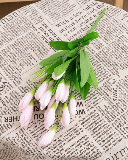 Lively Crimson Mini Tulip Faux Flower Bouquet - Quick Shipping Included