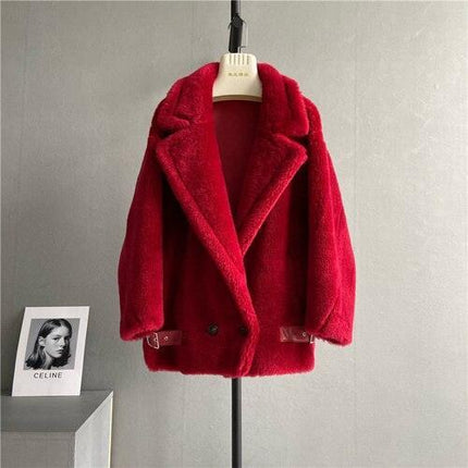 Luxe Elegance Genuine Sheep Shearing Fur Winter Coat for Women: Embrace Opulent Warmth and Style