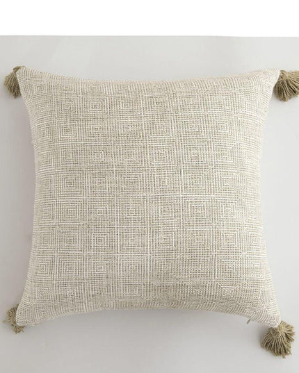 Chic Cream White Reversible Tassel Pillow Cover with Stylish Patterns