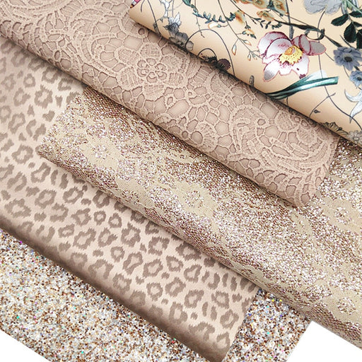 Gold Leopard Metallic Chunky Glitter Sheets Lace Synthetic Smooth Faux Leather