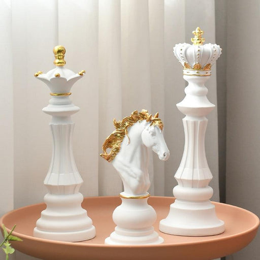 Golden Chess Sculpture: Exquisite Handcrafted Resin Art Piece