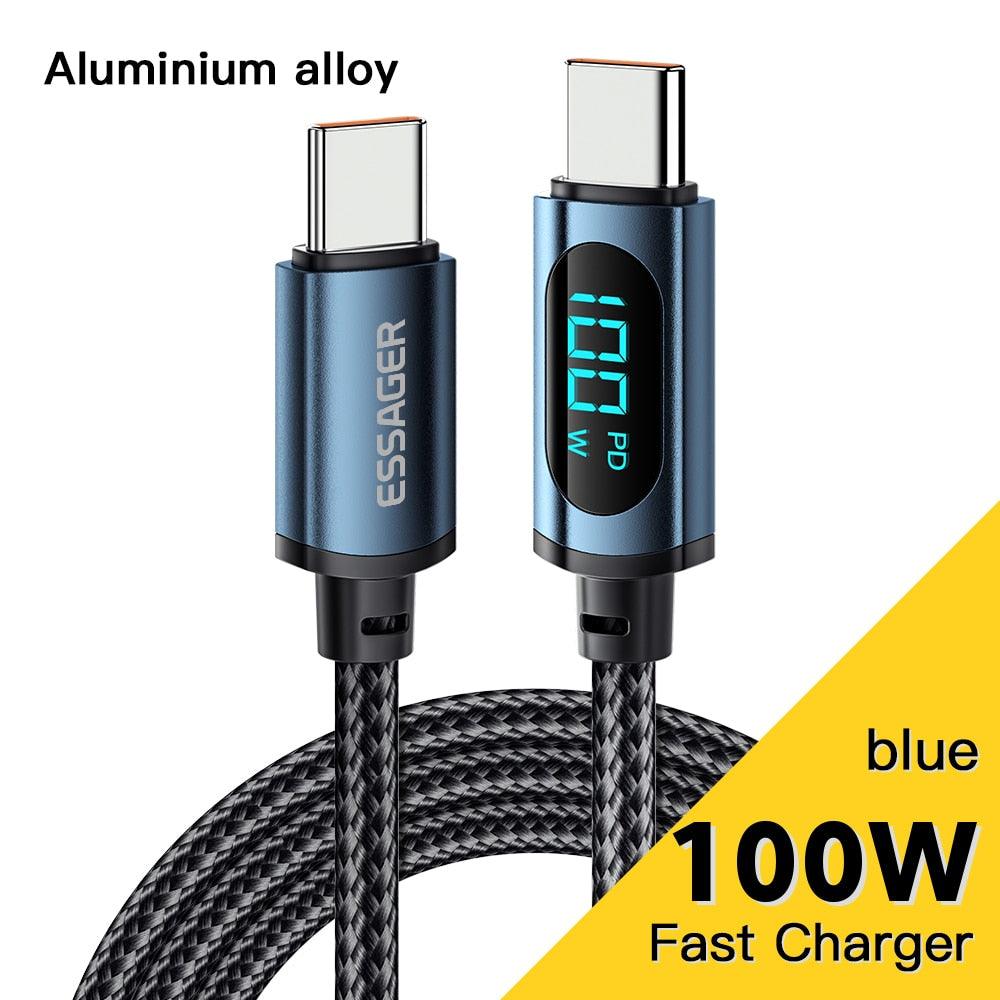 Essager PD 100W USB Type C Cable to USB C 7A Fast Charging Charger Wire Cord For OPPO Realme Huawei Poco Samsung Display Cable-0-Très Elite-100W C-C Black-1m-Très Elite