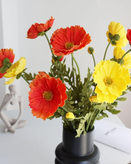 Elegant Realistic Poppy Faux Flower Bouquet - Luxurious Floral Centerpiece for Stylish Decor