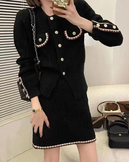 Chic Korean Knit Cardigan and Mini Skirt Ensemble | Stylish 2023 Autumn/Winter Collection