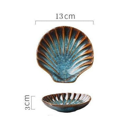 Elegant Japanese Botanical and Ocean-Inspired Ceramic Plates - Unique Irregular Design for Sophisticated Dining