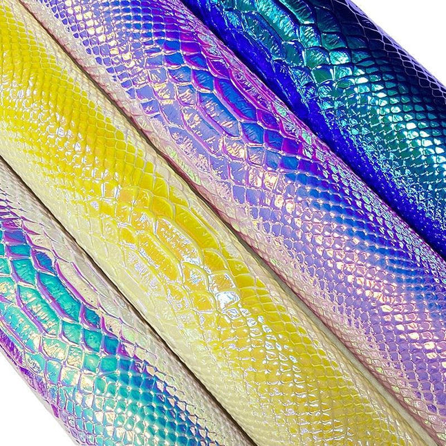 Iridescent Holographic Faux Leather Crafting Sheet with Snake Skin Embossing