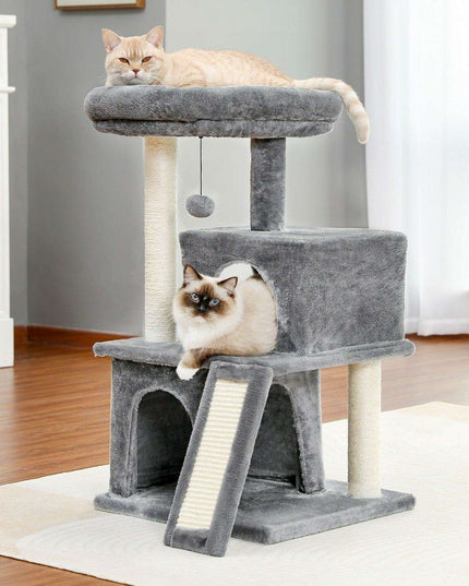 Lavish Feline Sanctuary: Elegant Cat Tower with Plush Cushions and Playful Features
