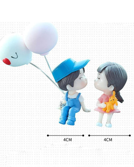 Charming Balloon-Bearing Cartoon Couple Dashboard Decor for Your Vehicle