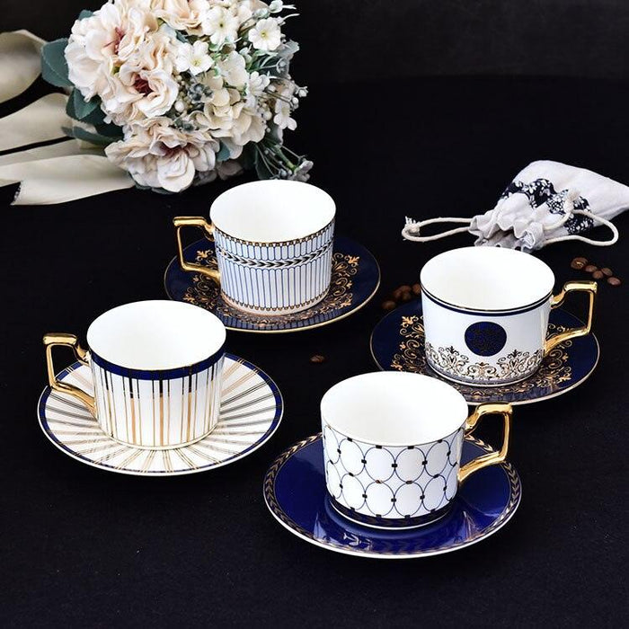 Opulent Gold-Trimmed Ceramic Teacup and Coffee Mug Set
