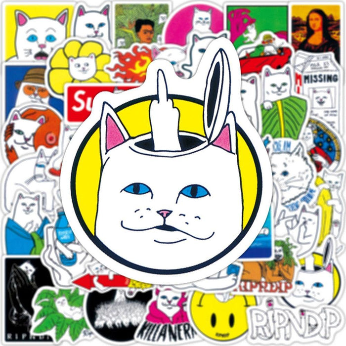 Whimsical Cartoon Cat Sticker Set with a Mischievous Middle Finger Design