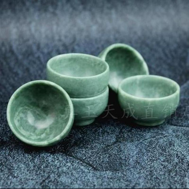 Exquisite Hand-Carved Green Jade Kung Fu Tea Cup Set - 25ml Premium Drinkware Collection