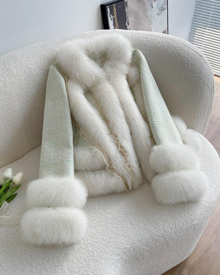 Chic Elegance: Fox Fur Coat with Lace Detail for Winter Glamour