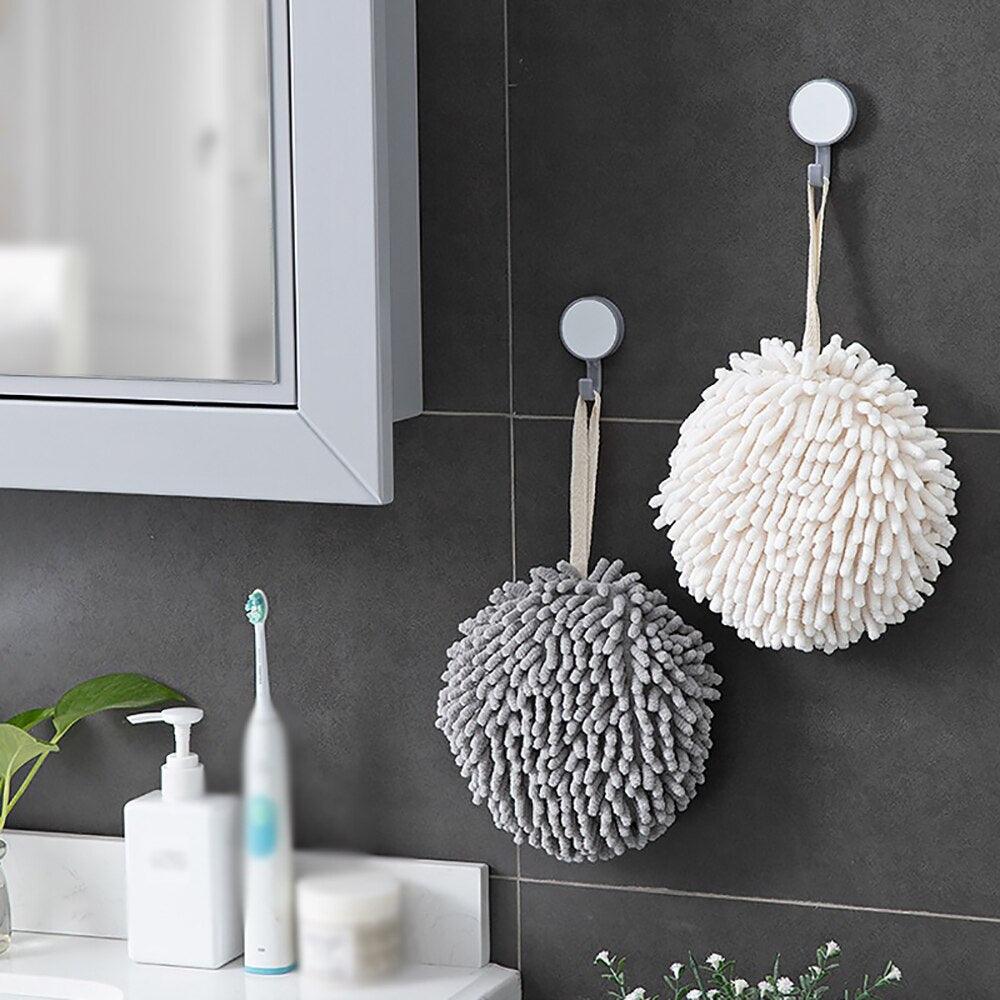 Chenille Hand Towel Ball Super Absorbent Hanging Wipes Cloth Plush Sponge Microfiber Towels Bathroom Tools Kitchen Accessories-0-Très Elite-Black-Très Elite