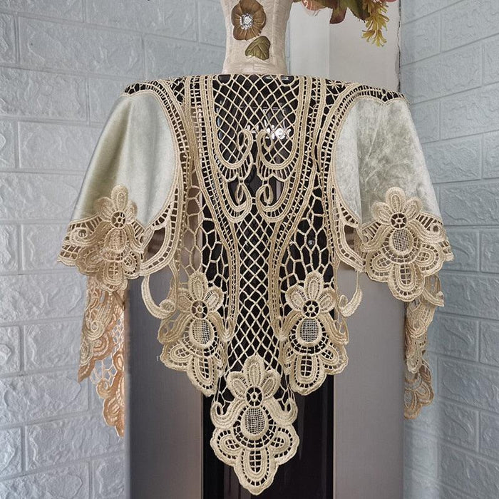 Opulent Botanica Velvet Tablecloth Set with European Crochet Stitching