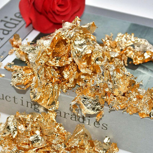 Gold Leaf Flakes Crafting and Decor Set - Premium Imitation Gold Papers - 1 to 3 grams
