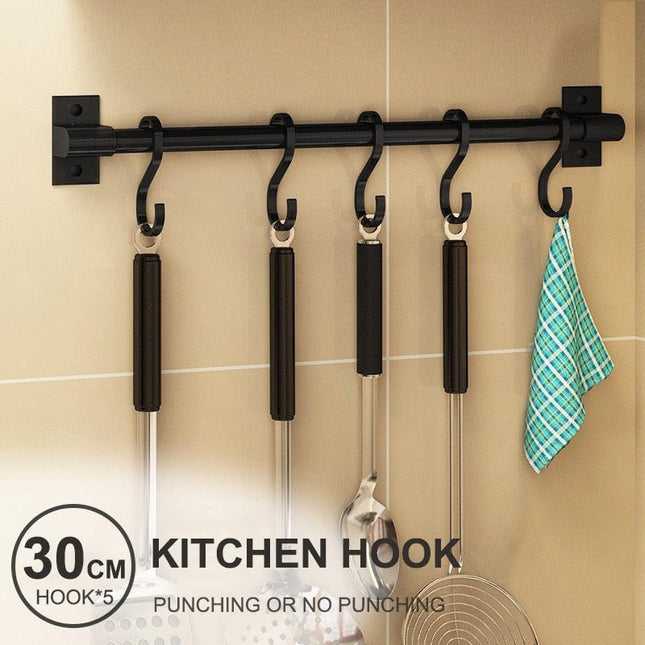 Sleek Multi-Purpose Aluminum Storage Rack with Chic Hooks